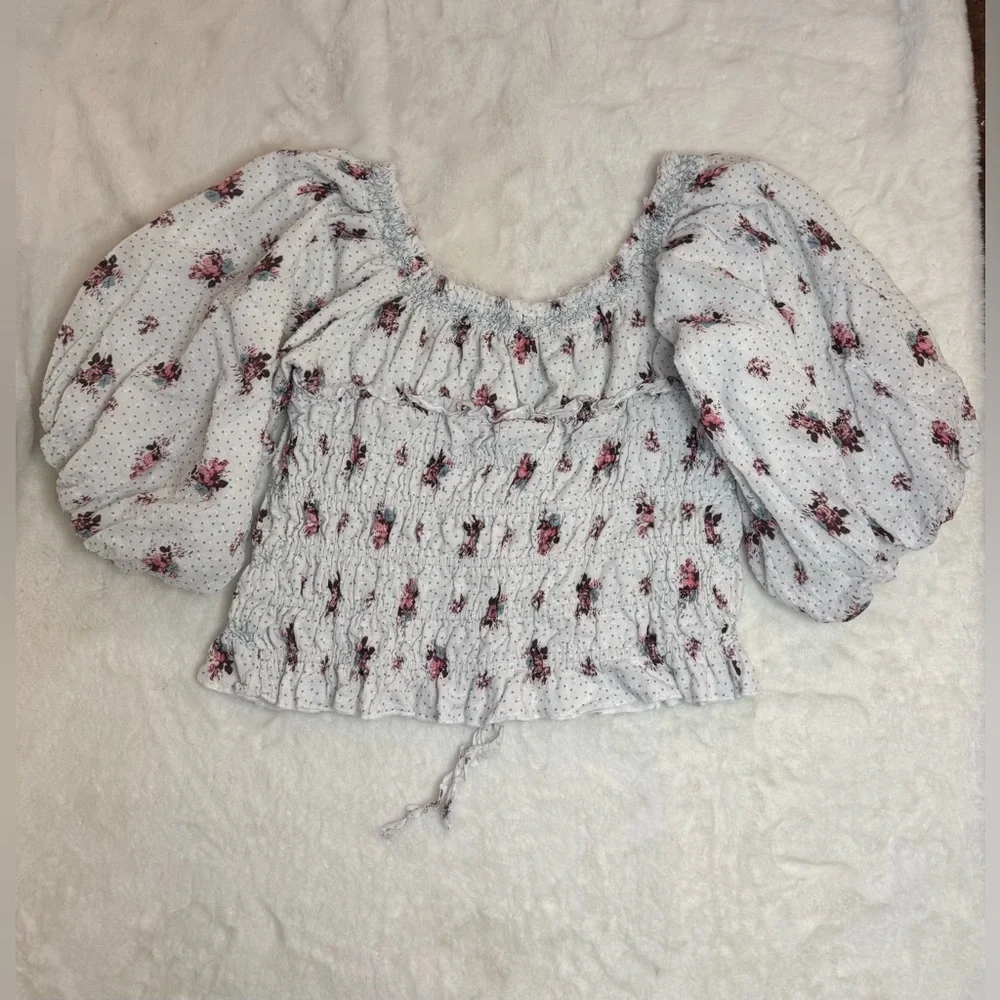 Anthropologie Puff-Sleeve Smocked Floral Blouse, Boho Country Chic Cottagecore